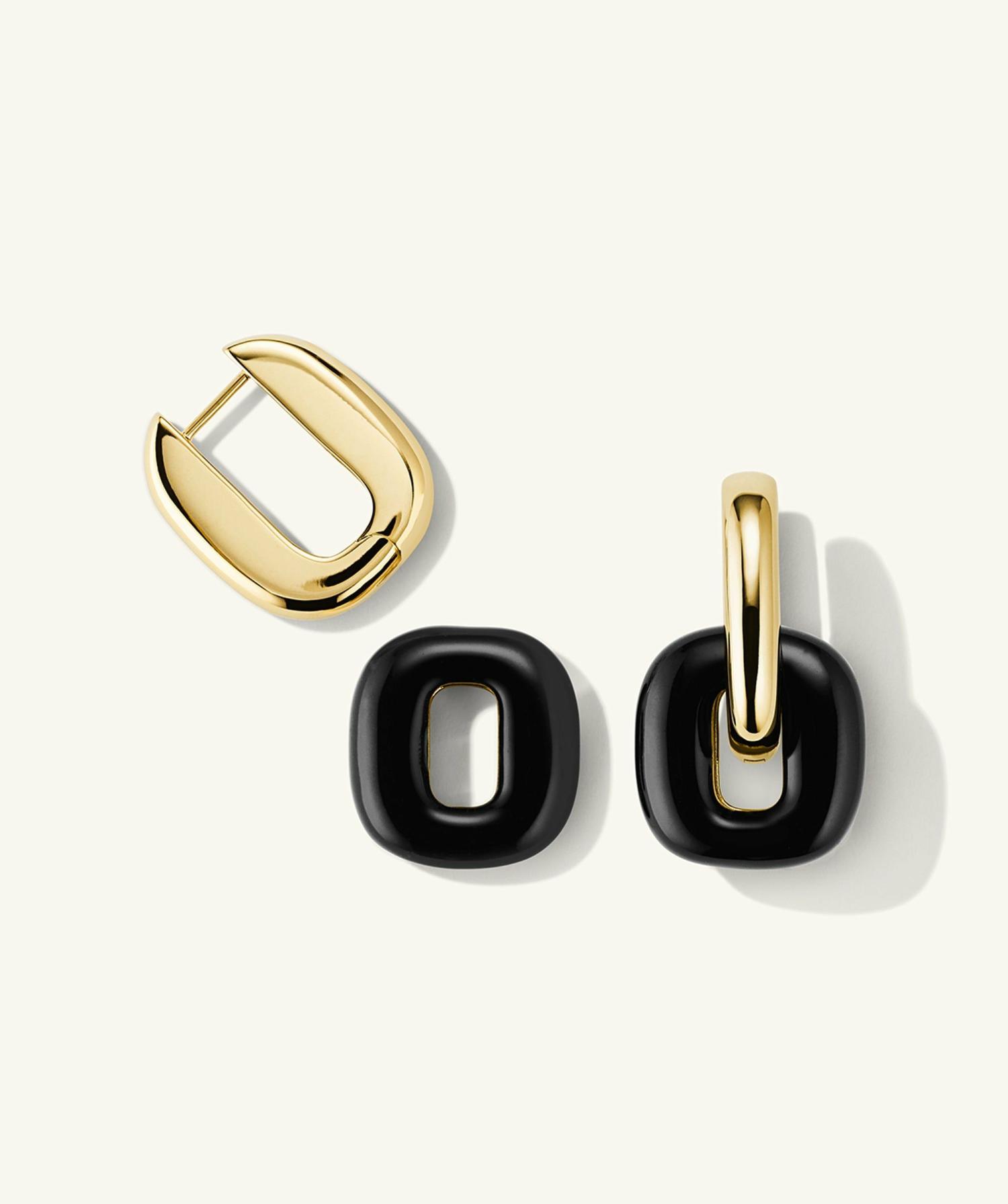 Stevie Hoops Gold Vermeil/Black Enamel | Womens Hoop Earrings