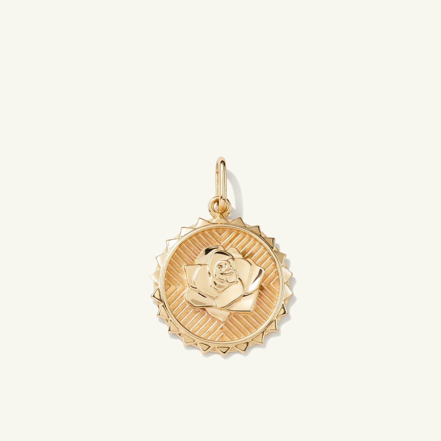 Strength: Rose Coin Charm Pendant 14k Yellow Gold | Womens Bracelet Charms