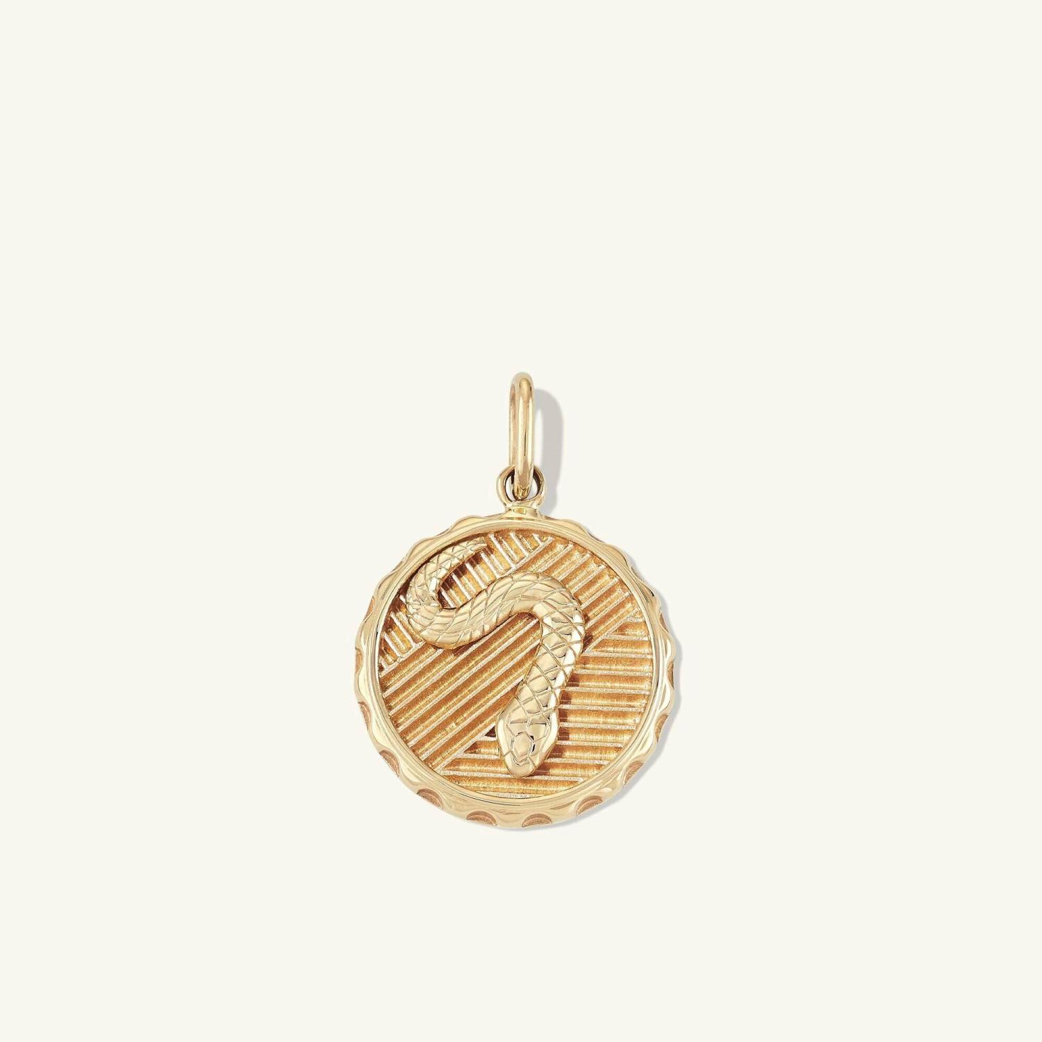 Transformation: Serpent Coin Charm Pendant 14k Yellow Gold | Womens Coin Pendants