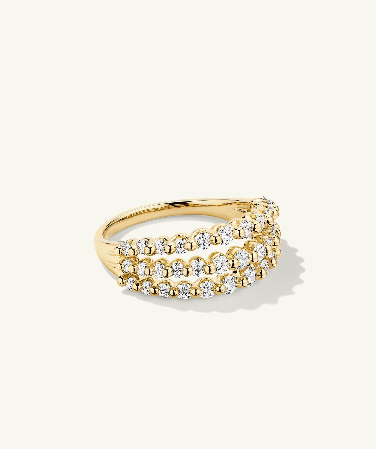 Triple Lace Diamond Ring 14k Yellow Gold | Womens Statement Rings