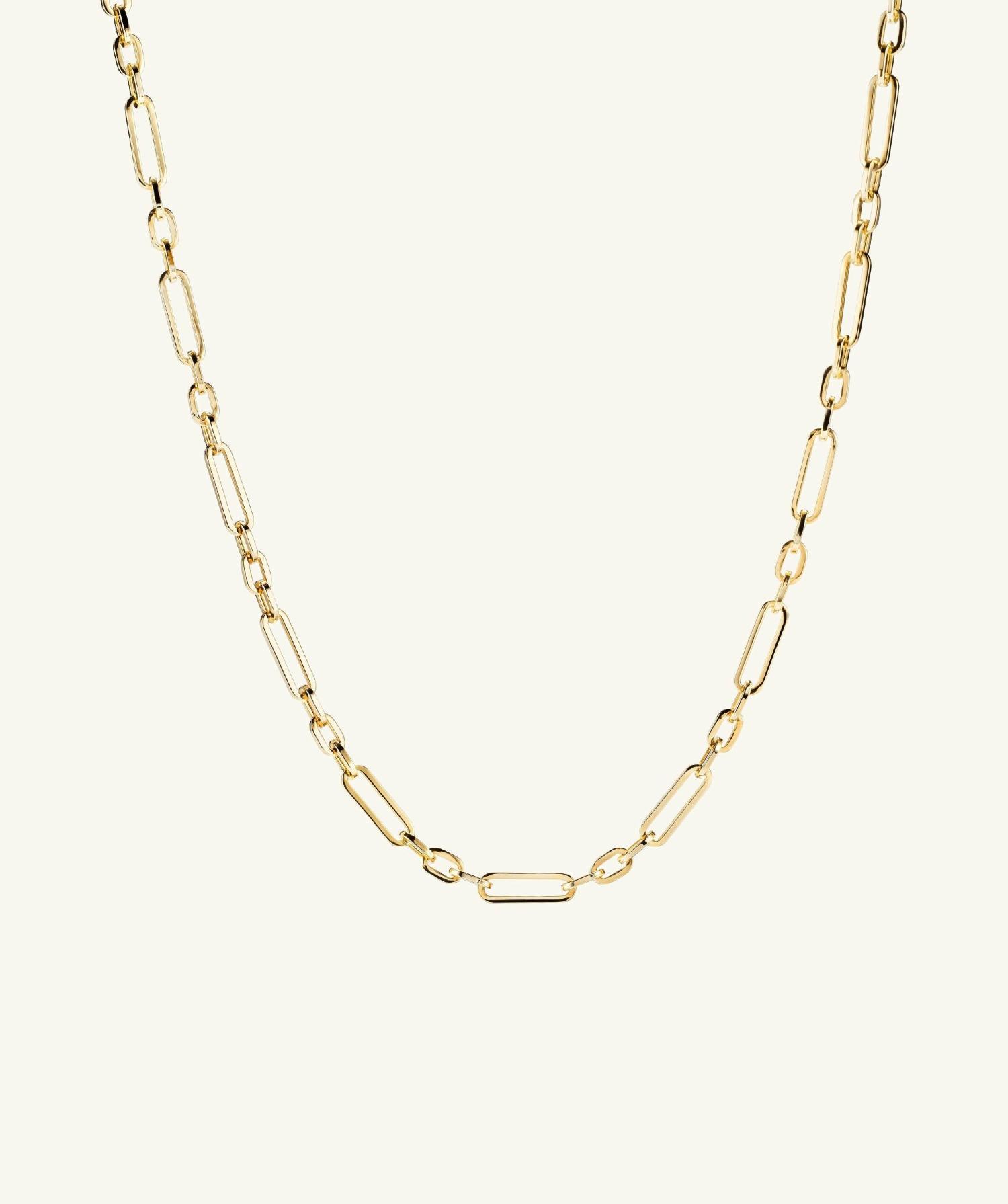 Triple Link Paperclip Chain Charm Necklace 14k Yellow Gold | Womens Chain Necklaces