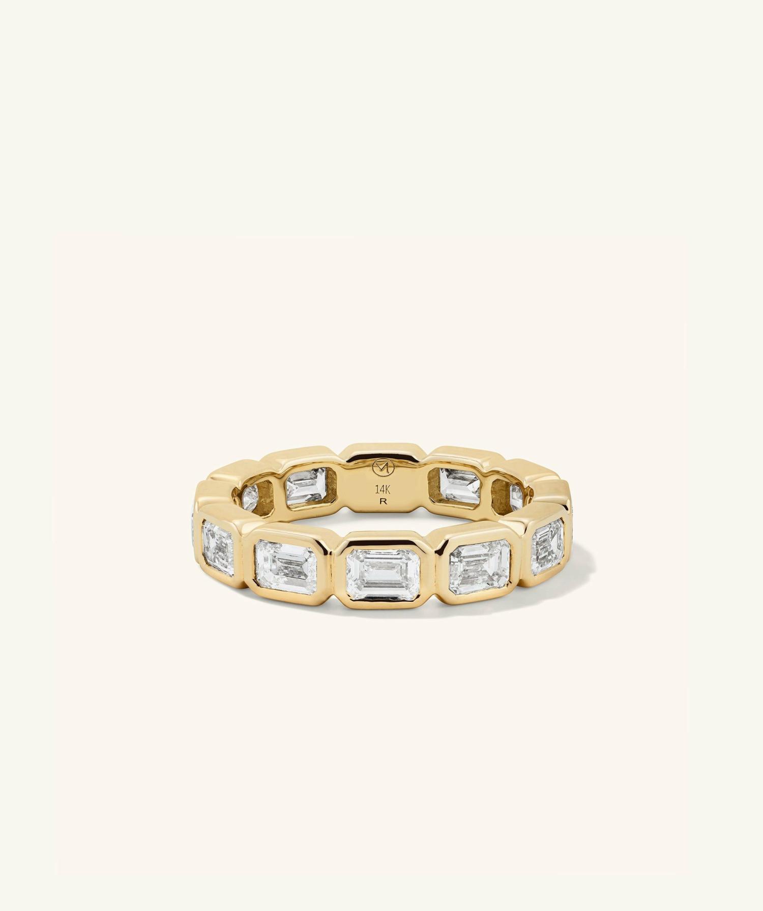 Lab Grown Diamond Emerald Cut Bezel Eternity Band 14k Yellow Gold | Womens Engagement Rings