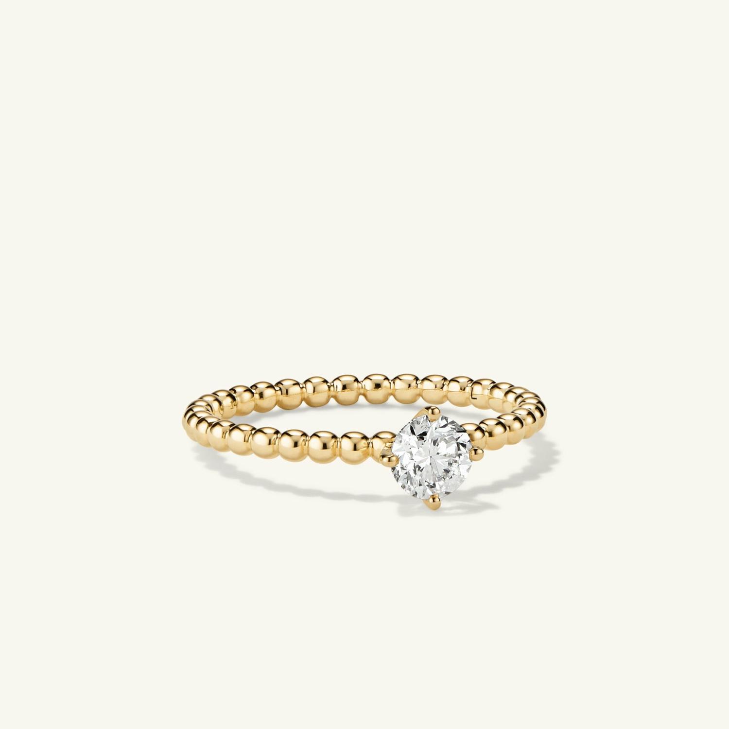 Round Diamond Bold Beaded Ring 14k Yellow Gold | Womens Stackable Rings